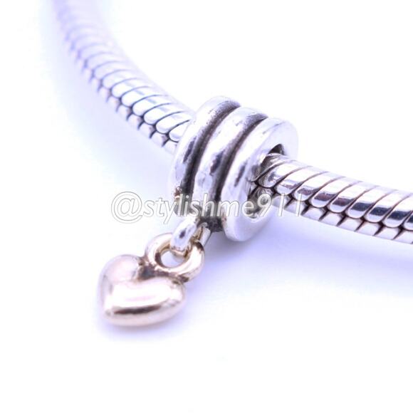 Authentic PANDORA Two-Tone Sterling Silver/ 14k Gold Heart Dangle - 790173 - Picture 3 of 9